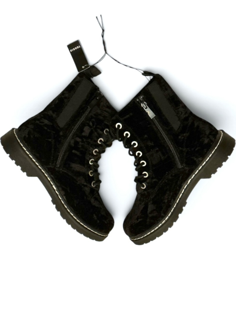 Torrid Plus Size Combat Ankle Boots Crushed Black Velvet Extra Wide Width - 9WW - Picture 8 of 16